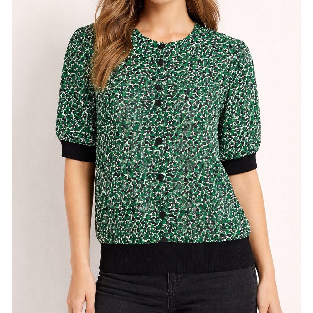 Vintage 80s Taurus II Green Floral Button Up Top Women’s Small USA Made